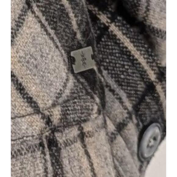 Rough Hewn Wool Blend Plaid Button Jacket XL Short Moto Peacoat Black Gray Tan - Picture 10 of 13